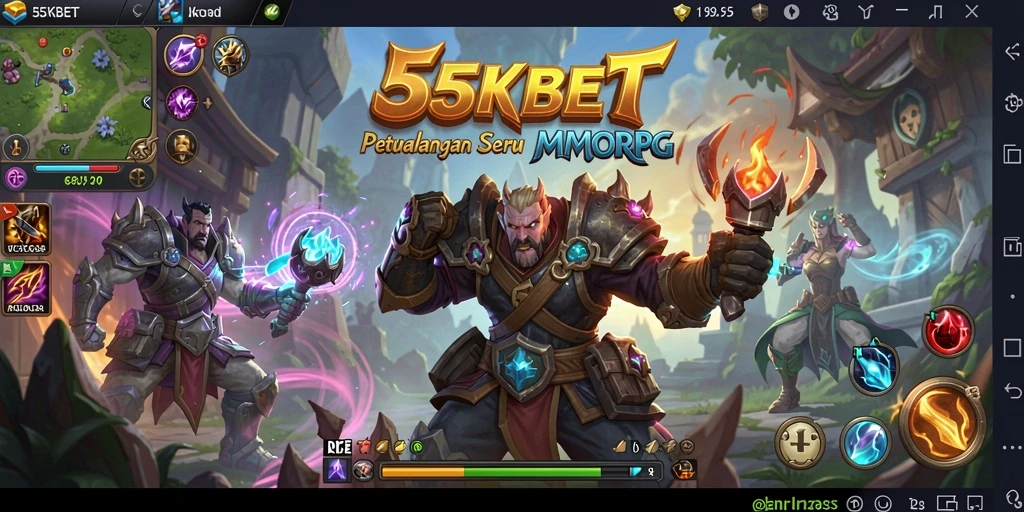 Screenshot 55KBET menampilkan aksi seru dalam dunia MMORPG.