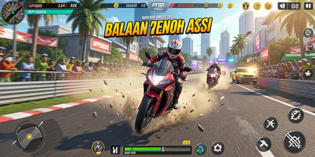 Gameplay seru dalam balapan motor yang mendebarkan.