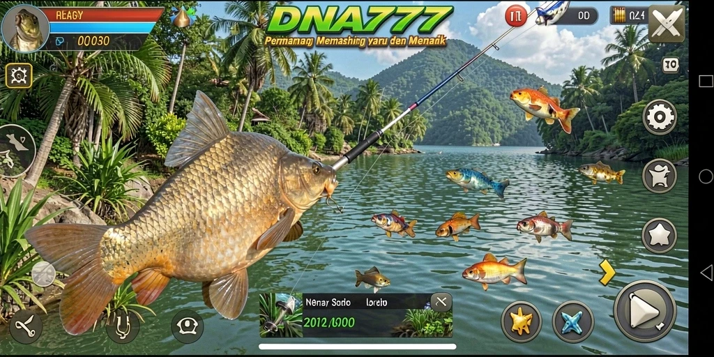 Screenshot gameplay DNA777 yang menunjukkan pengalaman memancing yang seru.