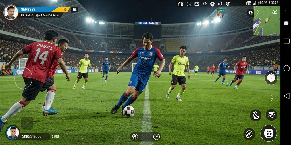 Tampilan gameplay seru dalam GEMS365 yang membuat Anda ketagihan bermain sepak bola.