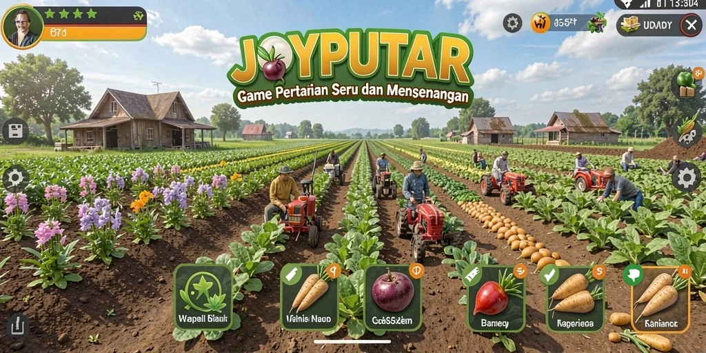 Gameplay JOYPUTAR yang menampilkan aktivitas pertanian yang seru.