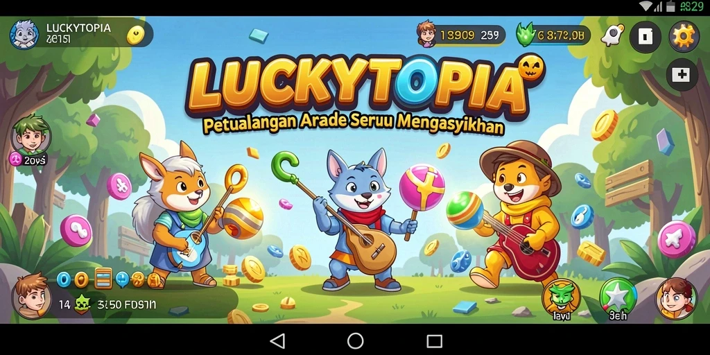 Gameplay menarik dan penuh warna dalam LUCKYTOPIA.