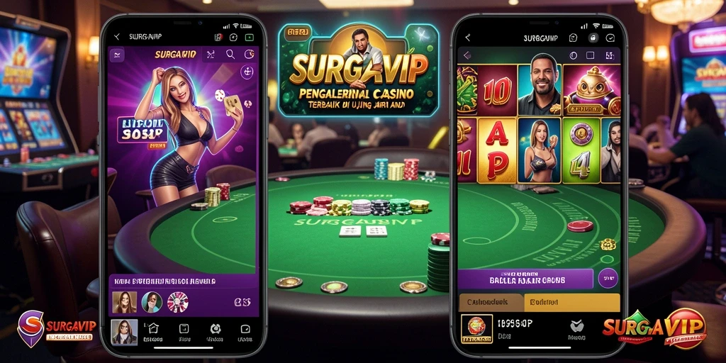 Tampilan utama gameplay SURGAVIP dengan dealer langsung dan suasana kasino.